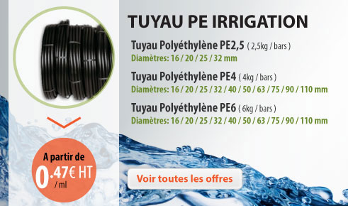 Tuyau polyéthylène noir PE d'irrigation Ø 20 mm 8 kg/bars